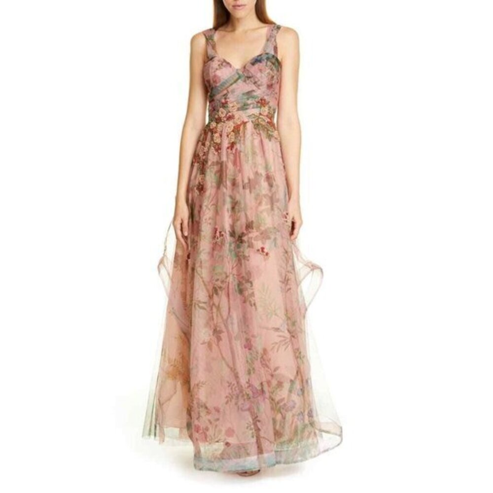 Patbo Patricia Bonaldi Beaded Embroidery Floral Tulle Dress Sz 8 US New